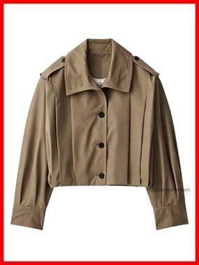 Cropped Pleated Trench Coat Button Down Casual Jacket Fall